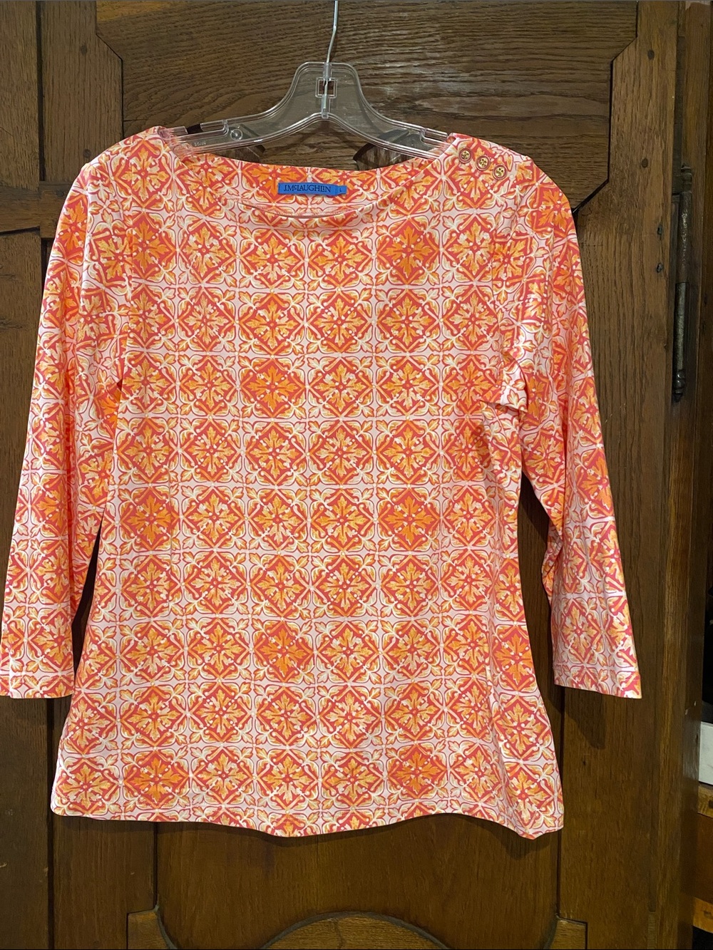 J. McLaughlin hot pink and orange Wavesong tee. Sz Large